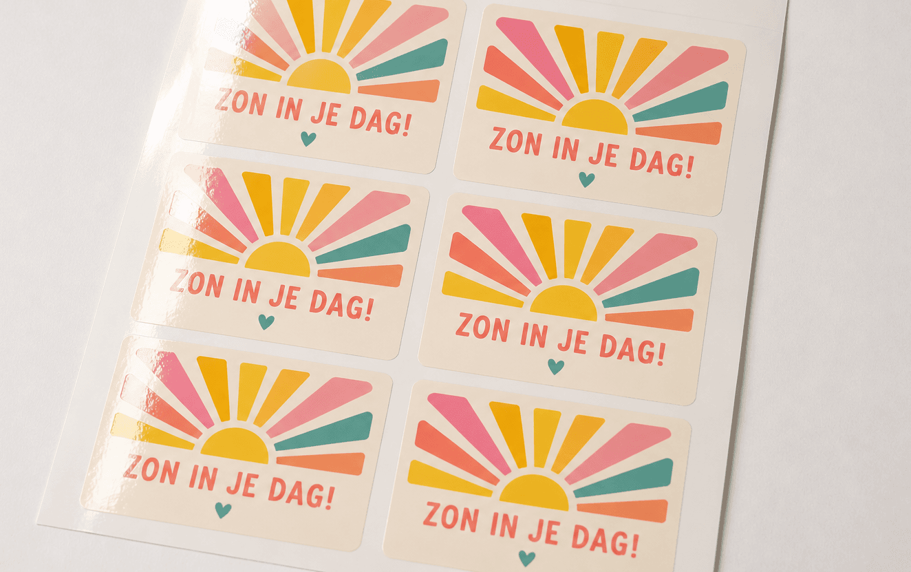 Stickervel met 6 identieke Zon in je dag stickers