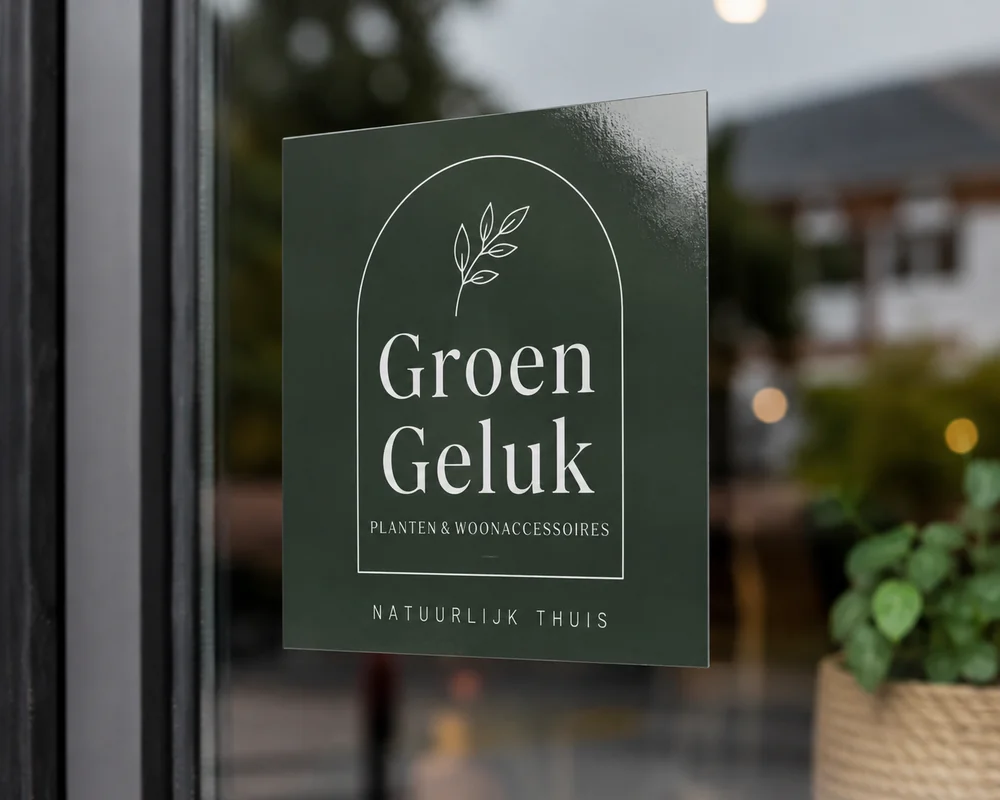 Vinyl-sticker strak en zonder luchtbellen op een winkelraam geplakt