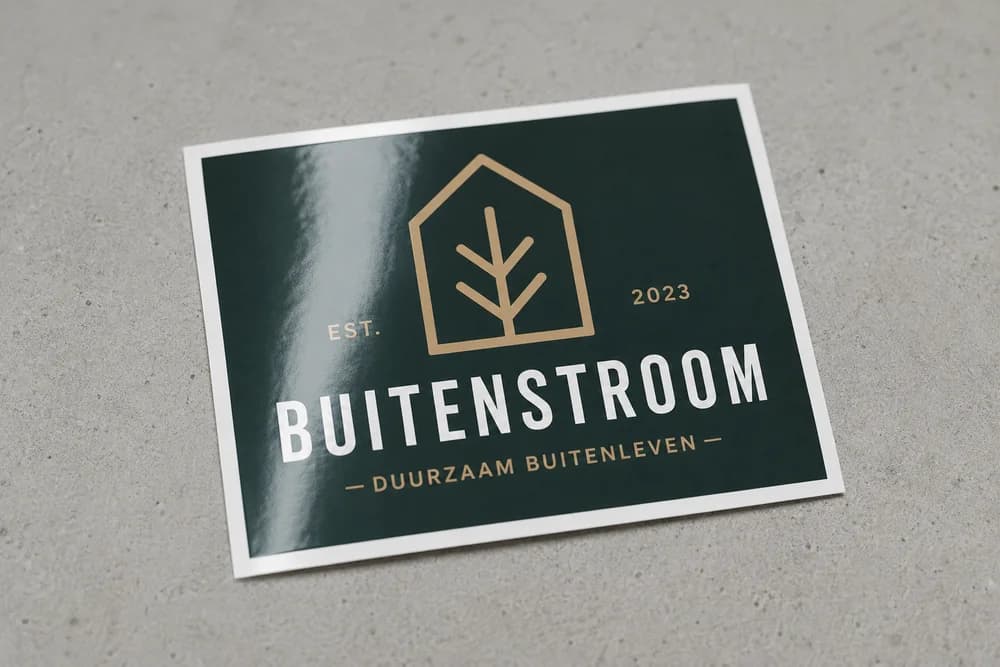 Rechthoekige glanzende vinyl-sticker van 8,5x5,5 cm
