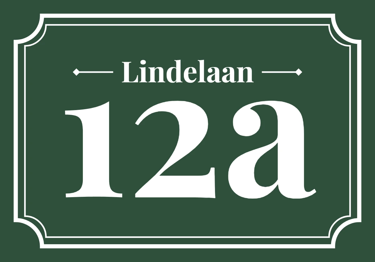 Huisnummer sticker in sierlijke stijl met Lindelaan en 12a